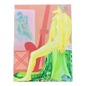 1970’s Original Female Nude in Studio Modernist Painting