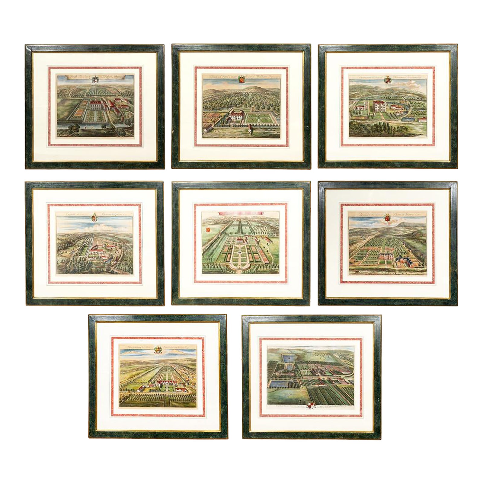 Set of Eight Hand Colored Engravings of English Country Houses by ...