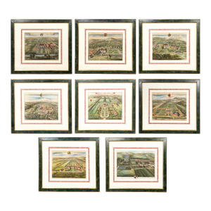 Set of Eight Hand Colored Engravings of English Country Houses by Johannes Kip