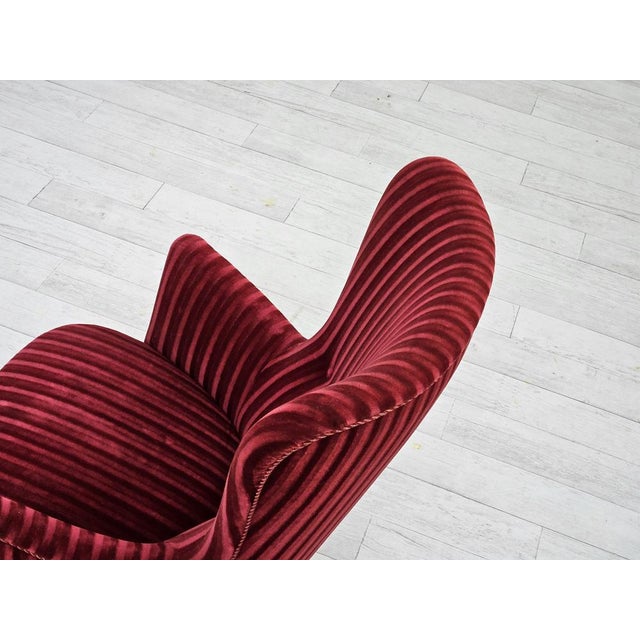 Wood Vintage Danish Chair in Cherry-Red Furniture Velour, 1960s For Sale - Image 7 of 18