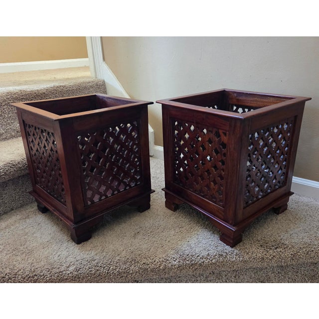 Hollywood Regency Vintage Classic Weathered Teak Planters - A Pair For Sale - Image 3 of 16