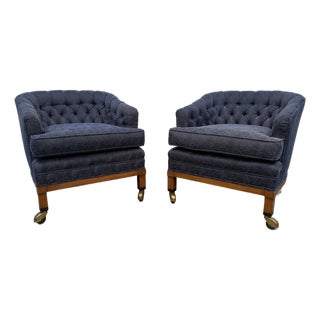 Mid-Century Modern Rolling Tufted Barrel-Back Club Chairs For Sale