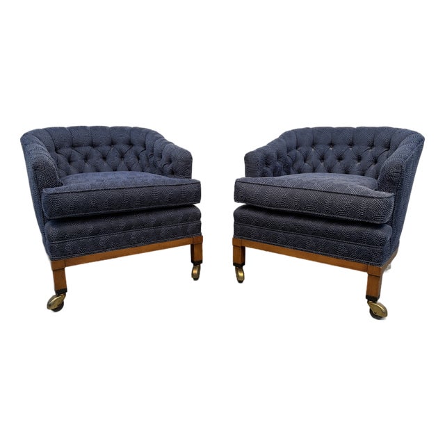 Mid-Century Modern Rolling Tufted Barrel-Back Club Chairs For Sale