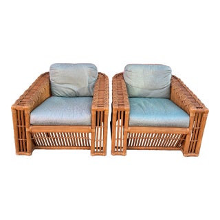 Pair of Wicker and Rattan Club Chairs, 1970s For Sale