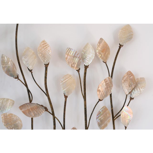 Mid Century Metal Tree Branches With Mother of Pearl Leaves