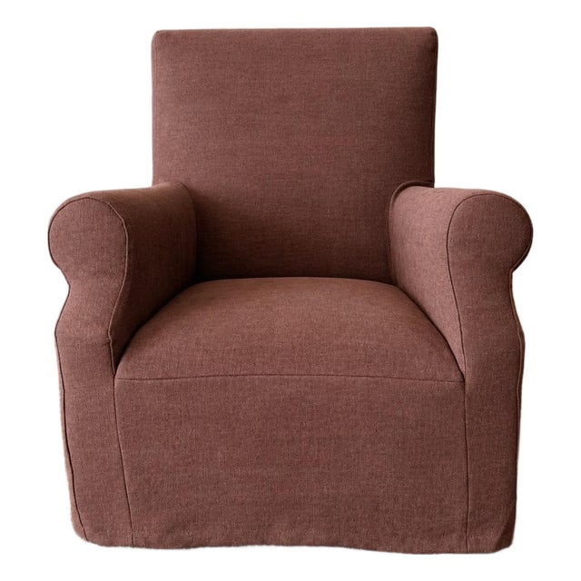 Regent Chair Slip Covered in Belgian Linen- Dark Rust For Sale