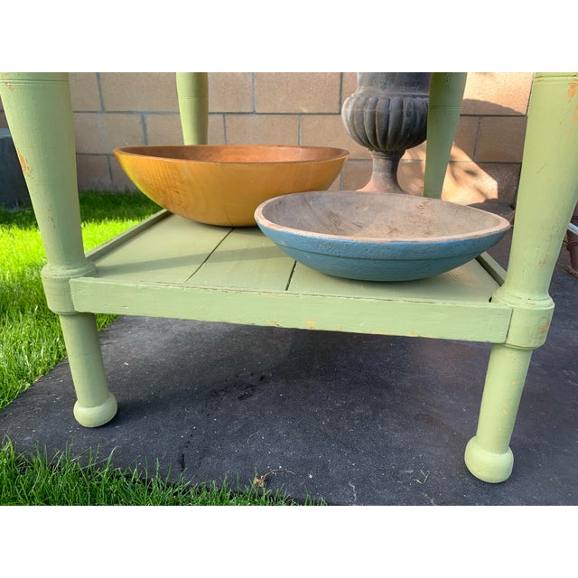 Antique Primitive Wood Work Table Rustic Green Paint For Sale In Palm Springs - Image 6 of 13