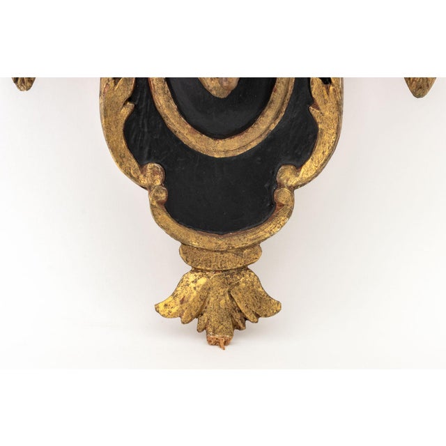 Late 20th Century Neoclassical Style Ebonized & Gilt Sconces, Pair For Sale - Image 5 of 11