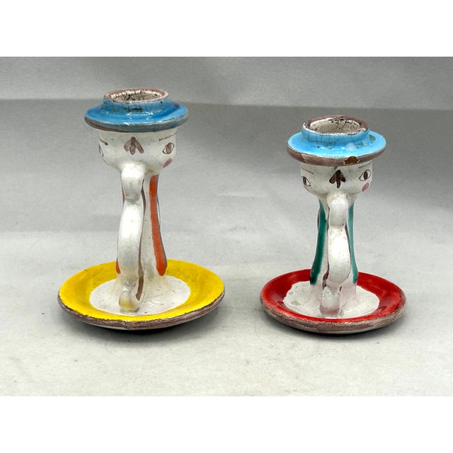 Mid-Century Modern Pair of Vintage Giovanni DeSimone Ceramic Candlestick Holders, Italy For Sale - Image 3 of 9