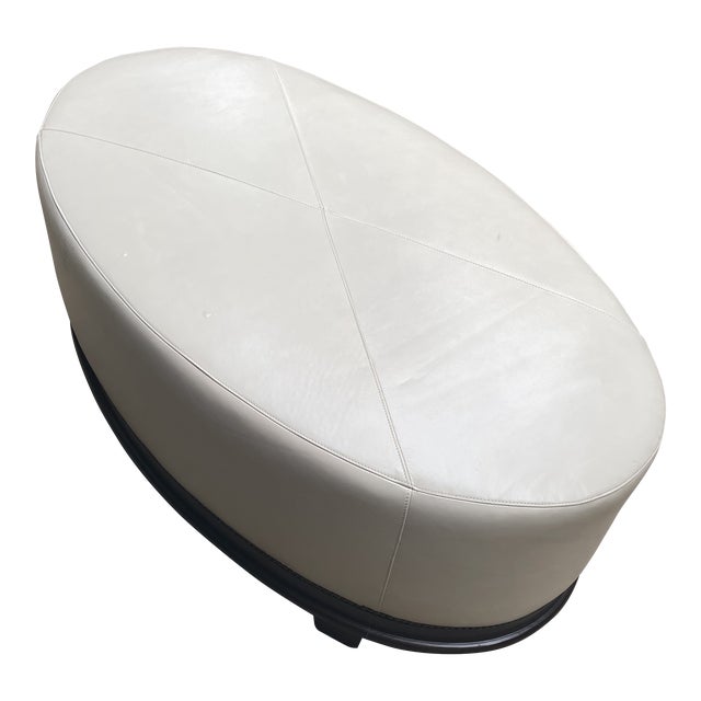 Baker Oval Leather Ottoman Designed by Barbara Barry For Sale