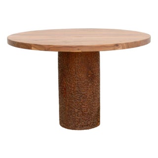 Finely Carved Reclaimed Teak Round Pedestal Dining Table For Sale