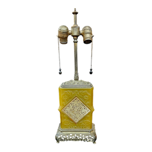 1900s Steuben Glass Lamp With Jade Insert