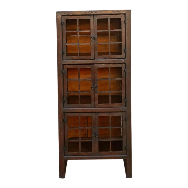 Antique Lattice Doors Slim Kitchen Cabinet For Sale