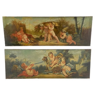 French Artist, Cherubs, 18th Century, Large Oil on Canvas Paintings, Set of 2 For Sale