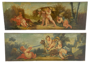 French Artist, Cherubs, 18th Century, Large Oil on Canvas Paintings, Set of 2