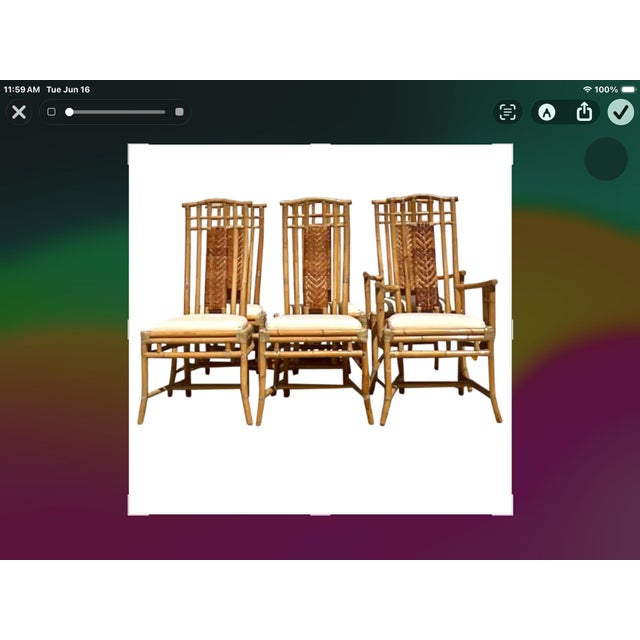 Wood McGuire Refurbished Rattan Stacked “Sheaf of Wheat” Pedestal Table. Boasts a Thick 3/4 Inch Clear Glass Beveled Top. For Sale - Image 7 of 8