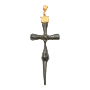 Antique Slender Bronze cross with 21K gold accents