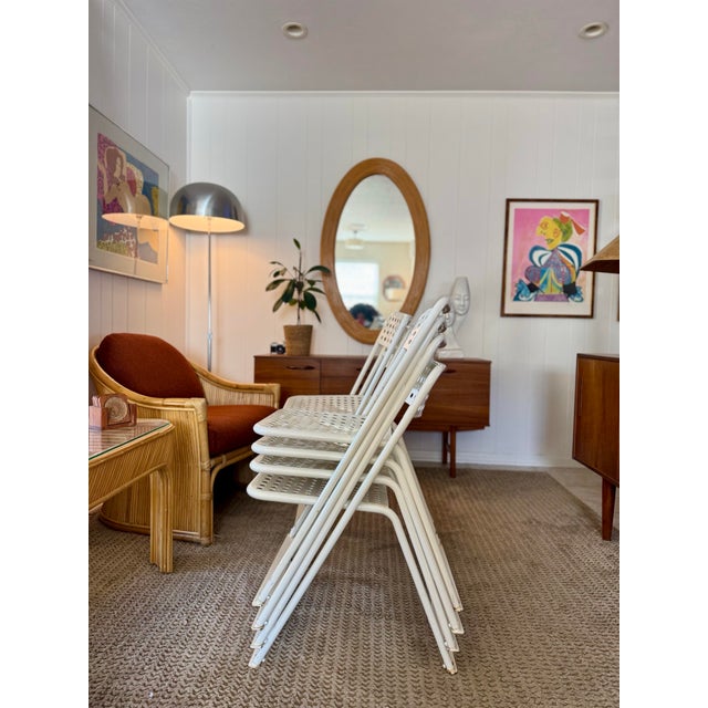 White A Vintage Set of 9 White Metal Chairs in the Style of Egon Eirmann, Made in France, Circa 1970s. For Sale - Image 8 of 16