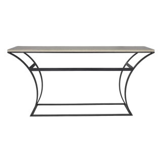 Late 20th Century Flared Leg Console Weathered Limestone on Patinated Steel Base For Sale