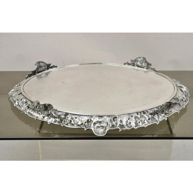 Mid 19th Century French Renaissance Bacchanal Scene Silver Plated Bacchus Figural Salver Tray For Sale - Image 11 of 15