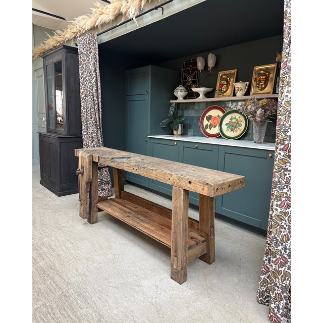 Large Antique Carpenter's Workbench in Oak, 1920s For Sale - Image 14 of 17