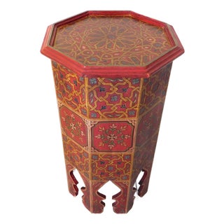 Vintage Moroccan Hand Painted Octagonal Pedestal Side Table For Sale