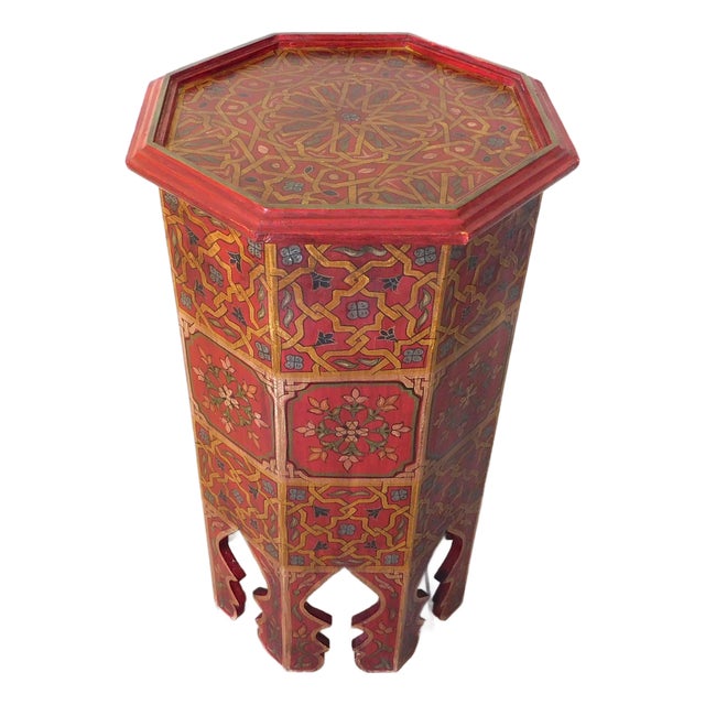 Vintage Moroccan Hand Painted Octagonal Pedestal Side Table For Sale