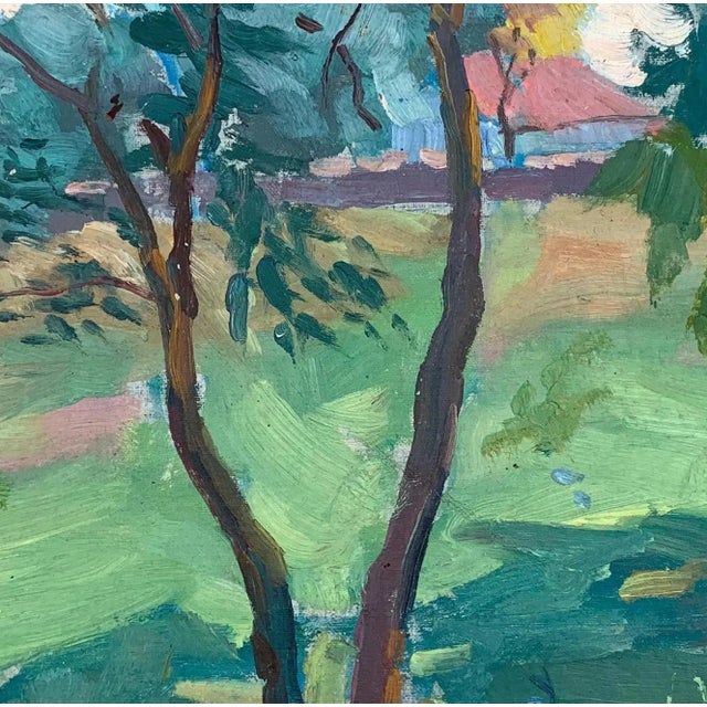 Rural Landscape Antique Painting Original Soviet Art Ukrainian Artist Solovskiy G. 36-38 1970s For Sale - Image 4 of 6