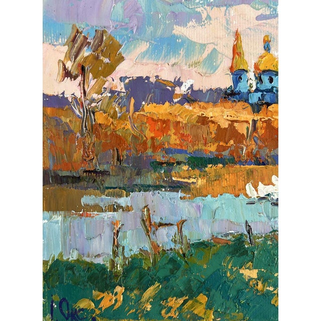 Oil Painting Evening at the Church Pond Oksana Ivanyuk For Sale - Image 4 of 11
