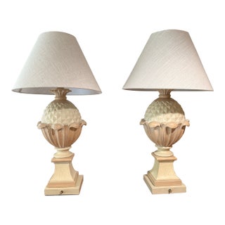 Grand 1990s Palm Beach Regency "Casual Lamps" Pineapple Urn Table Lamps - A Pair For Sale