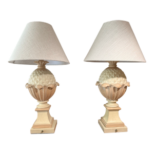 Grand 1990s Palm Beach Regency "Casual Lamps" Pineapple Urn Table Lamps - A Pair