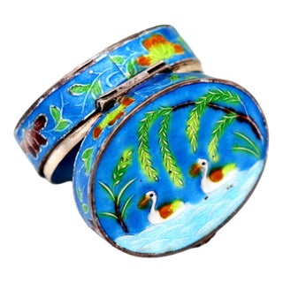 Enameled Silver Pill Box For Sale