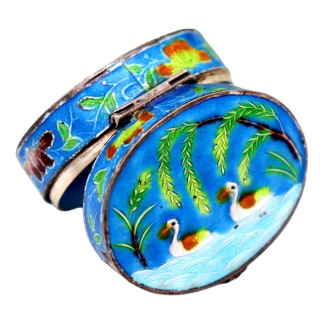 Enameled Silver Pill Box For Sale