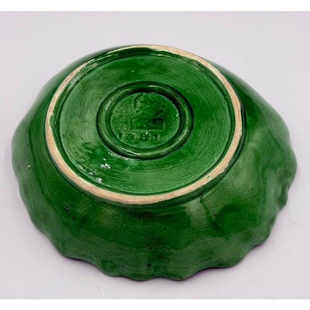 Shabby Chic Bordallo Pinheiro Cabbage Leaf Bowl Pressed Frog Mark Portugal Majolica 7.5" For Sale - Image 3 of 8