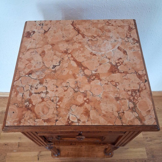 Brown Antique French Bedside Table with Marble Top For Sale - Image 8 of 18