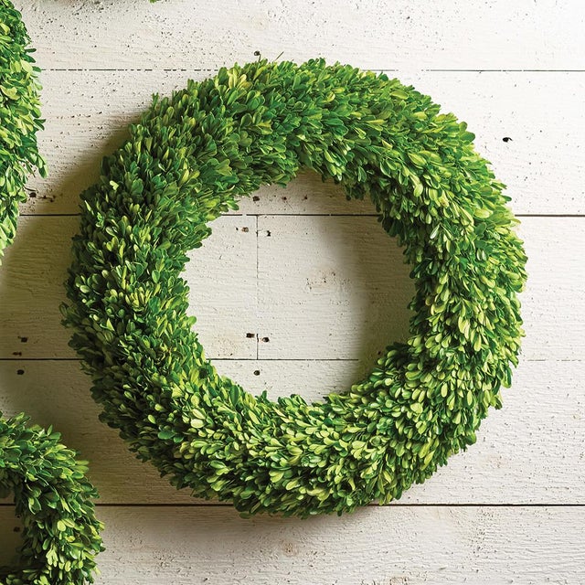 Farmhouse Boxwood Wreath 24" For Sale - Image 3 of 3