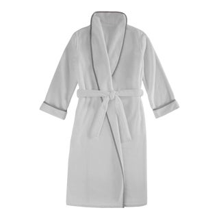 Turkish Plush Bathrobe with Piping in Large/Extra Large in White/Grey For Sale