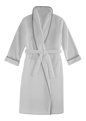 Turkish Plush Bathrobe with Piping in Large/Extra Large in White/Grey