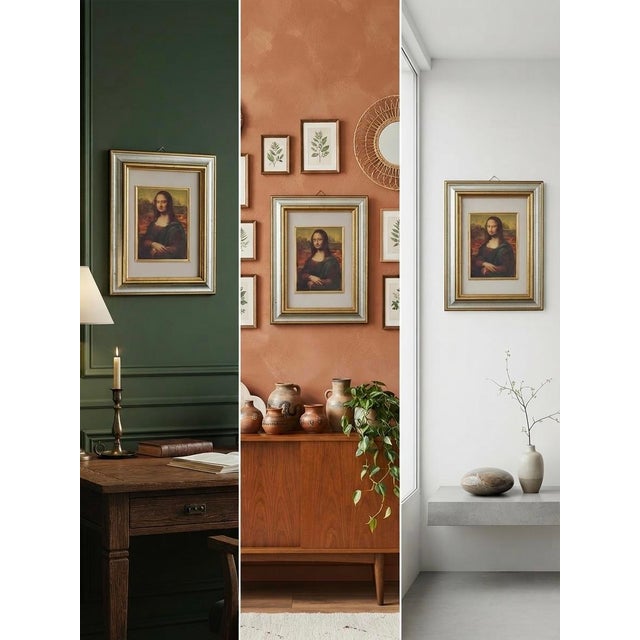 Renaissance 1990s French Chromolithograph Mona Lisa Print in Ornate Gilt and Silver Frame For Sale - Image 3 of 12