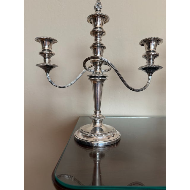 Barker Brothers & Cie Barker-Ellis Silver Co. Made in England Silverplate Pair 3-Arm Candelabras For Sale - Image 4 of 12
