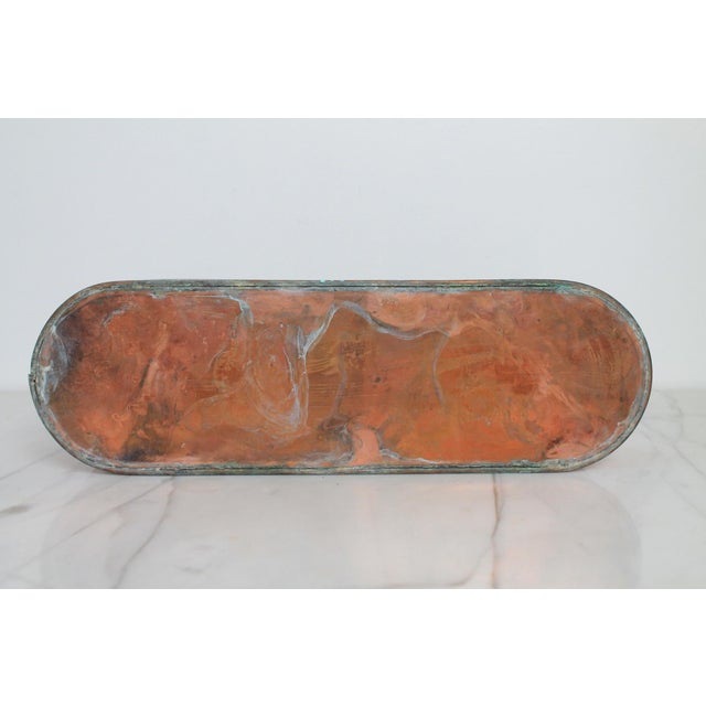 Vintage Oval Elongated Footed Brass and Copper Reticulated Planter W/ Paw Feet For Sale - Image 11 of 14