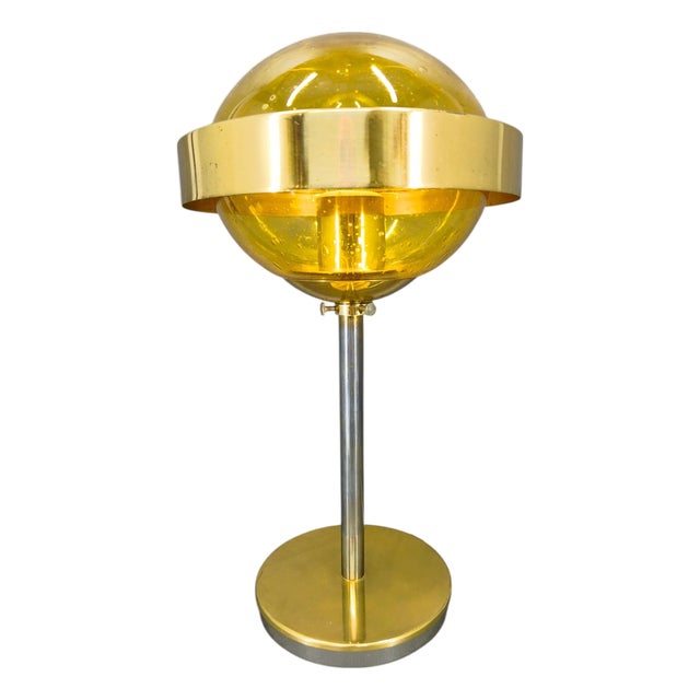 Vintage Space Age Table Lamp in Brass and Glass by Kamenický Šenov, 1970s For Sale