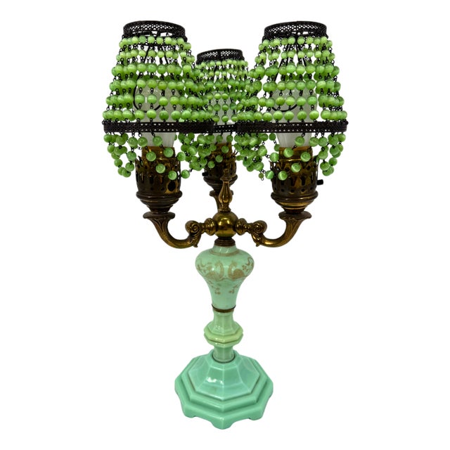 Vintage Jadeite 3 Arm Table Lamp For Sale