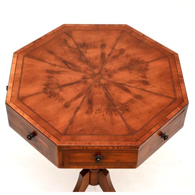 Wood Vintage Regency Style Inlaid Yew Wood Octagonal Drum Table, 1930 For Sale - Image 7 of 8