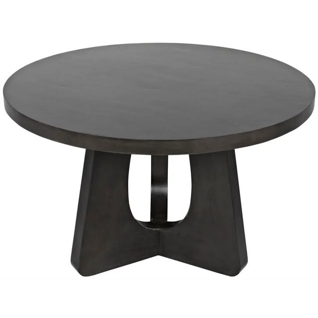 Handcrafted of mahogany, the ease of this dining tableÕs refined round top is elevated with a simple yet substantial tri-...