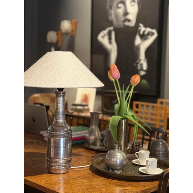 Large Stoneware Table Lamp in Silver Glaze by Bitossi for Bergboms, 1970s For Sale - Image 3 of 15