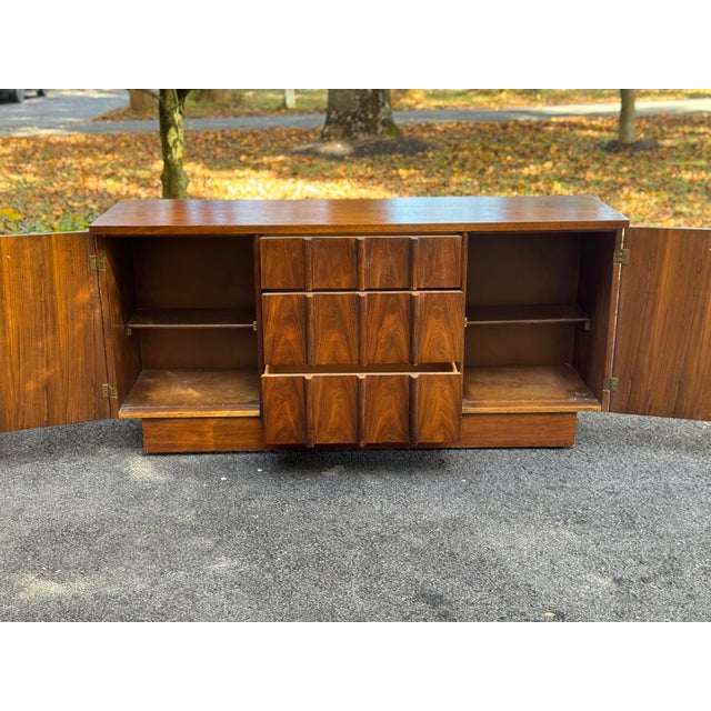 Mid-Century Modern Mid-Century Modern Walnut Credenza With Sculptural Fluted Doors For Sale - Image 3 of 12