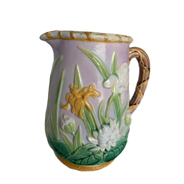 George Jones 1875 George Jones Majolica Iris Pitcher For Sale - Image 4 of 6