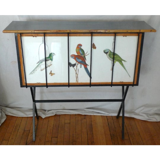 French Portable Tiki Bar Counter With Iron Base, Rattan Frame and