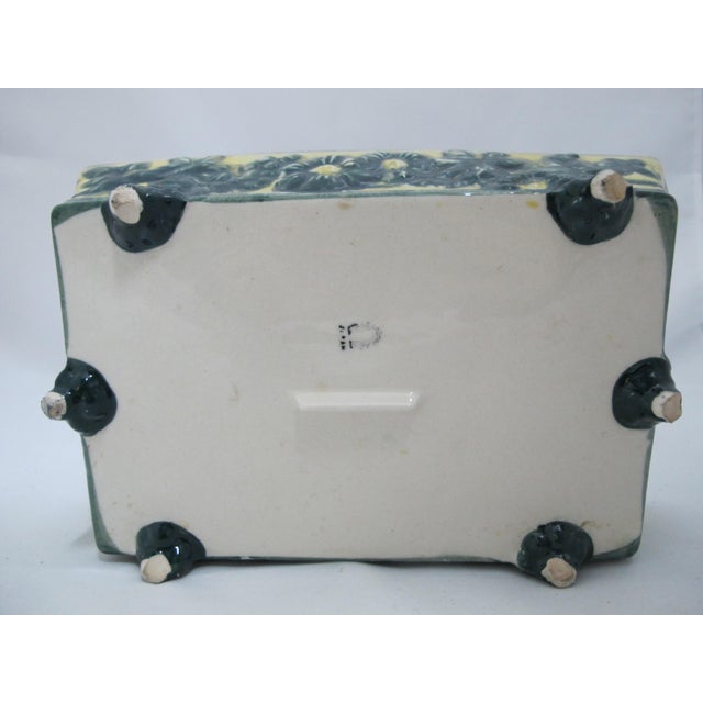 Green Majolica Japan Rectangular Green & Yellow Flower Planter Box With Grape Feet For Sale - Image 8 of 10